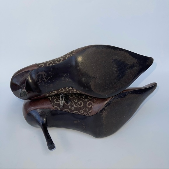 Guess Vintage Heeled Boots  Women's Size 7 US Brown Leather Canvas‎ Pointy Toe - Picture 7 of 10